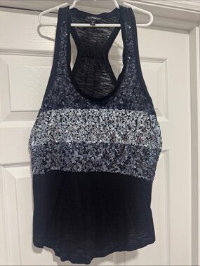Express Navy Tank Top with Silver Sequin Stripes
